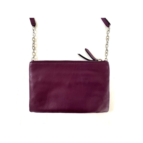 Henri Bendel Crossbody Bag Purple Leather Top Zip Dividers Chain-Link Strap - Picture 10 of 14